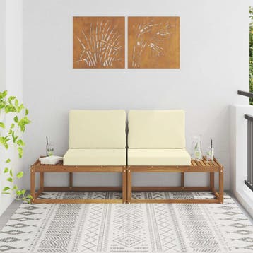 vidaXL Buiten Eind Sofa 2 Stuk Natuurlijk en Crème Massief, Verzenden, Nieuw, 2 zitplaatsen