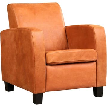 Leren fauteuil Joy - Kenia Rost (oranje) - Poten hout bruin, Huis en Inrichting, Nieuw, Ophalen of Verzenden, Eigentijds, Klassiek, Modern