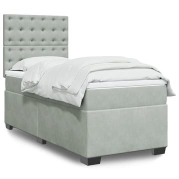 vidaXL Boxspring met matras fluweel lichtgrijs 100x200 cm, 100 cm, Eenpersoons, Verzenden, Nieuw