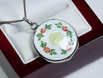- 800 zilver - medaillon - emaille - Ketting met hanger, Antiek en Kunst