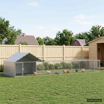 vidaXL Kippenhok met Dak en Tuin 2 st zilver 7 x 2 x 1,5 m, Verzenden, Nieuw