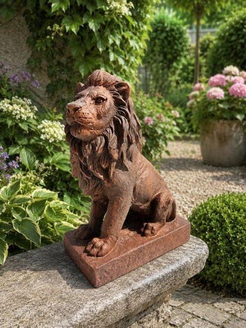 Beeld, tuinbeeld leeuw - 35 cm - cast stone, Antiek en Kunst