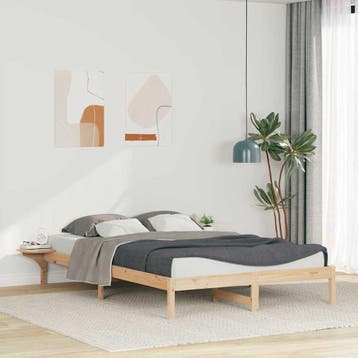 vidaXL Bedframe met Zijtafels Naturel 160 x 210 cm Massief, Verzenden, Nieuw, Bruin, Hout