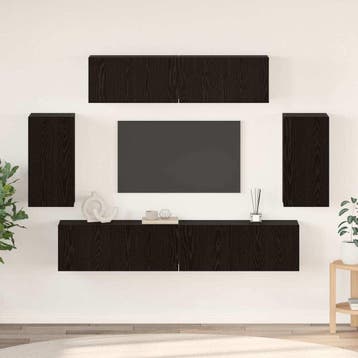 vidaXL Tv-meubelset Wandgemonteerd 6 pcs Zwart Eiken Bewerkt, Minder dan 50 cm, Verzenden, Nieuw, Minder dan 100 cm