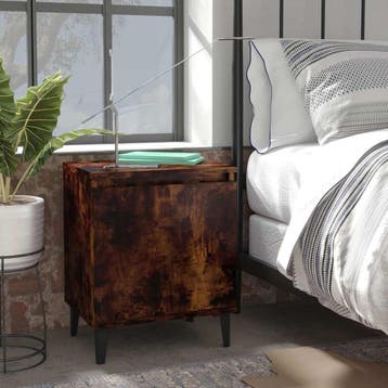 vidaXL Nachtkastje met metalen poten 40x30x50 cm gerookt, Minder dan 45 cm, Verzenden, Nieuw, Minder dan 55 cm