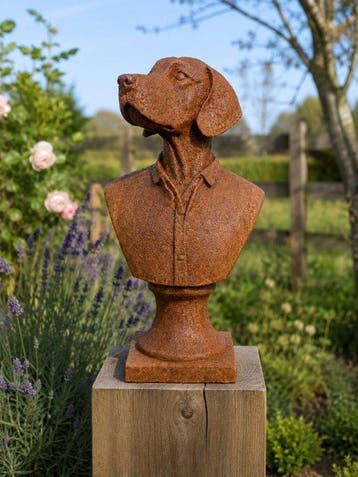 Beeld, statue of a dog in costume in cast metal - 26 cm -