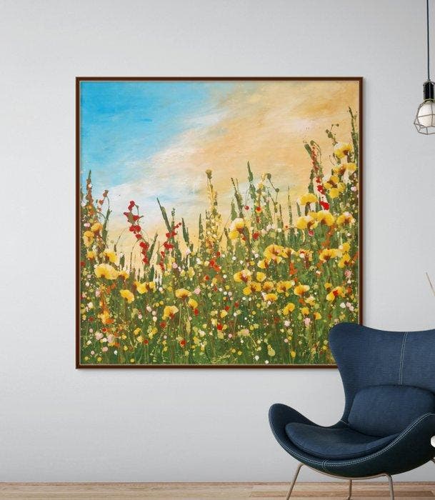 Irina Morisch - joyful time -square abstract floral artwork, Antiek en Kunst, Kunst | Schilderijen | Modern