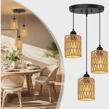 3-Lichts Rotan Hanglamp - Farmhouse Boho Stijl met Wicker Ka, Verzenden, Nieuw