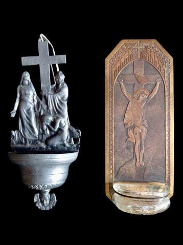 heilige waterfontein (2) - Legering, Glas - 1800-1850,