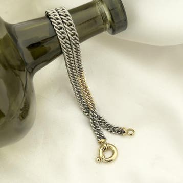 Bicolor gourmetschakel ketting; Choker, Ophalen of Verzenden, Gebruikt, Overige kleuren, Goud