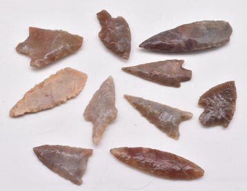 Neolithisch Jasper, Flint 10 pijlpunten AA++ (Zonder