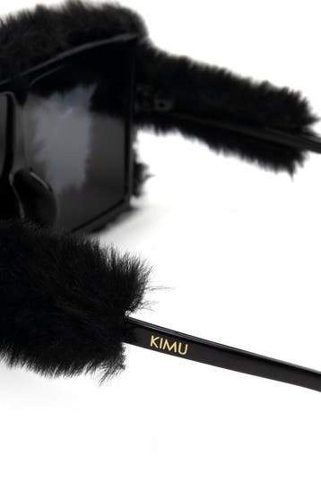 KIMU® Vierkant Bont Zonnebril Zwart Montuur Kunststof Zwarte, Hobby en Vrije tijd, Ophalen of Verzenden, Nieuw, Feestartikel, Carnaval