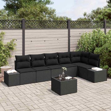 vidaXL Tuin Sofa Set 7 st Zwart poly rattan, Tuin en Terras, Tuinsets en Loungesets, Verzenden, Nieuw, Rotan, 7 zitplaatsen