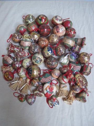 Kerstballen (54) - Vintage papier-maché kerstballen en, Diversen, Nieuw