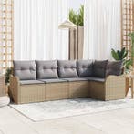 vidaXL Tuin Sofa Set met opslag 5 pcs Beige poly rattan, Verzenden, Nieuw, Rotan, 5 zitplaatsen
