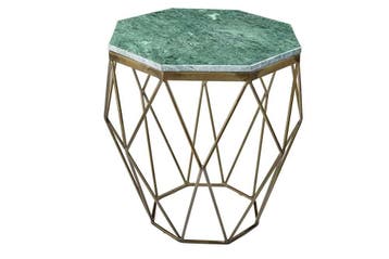 Abstract bijzettafeltje DIAMOND 50cm groen marmer messing, Huis en Inrichting, Tafels | Salontafels, Ophalen of Verzenden, Nieuw