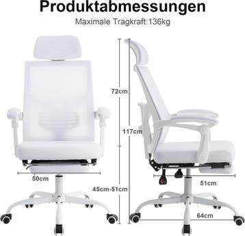 UEV Ergonomische bureaustoel van mesh, bureaustoel met voete, Verzenden, Zo goed als nieuw