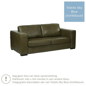 Leren bank Flow - 2,5 zits - Toledo Sky Blue (lichtblauw) -, Nieuw, Ophalen of Verzenden, Rechte bank, Modern