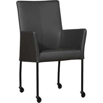 Leren eetkamerstoel Comfort met wieltjes en armleuning -, Huis en Inrichting, Nieuw, Leer, Ophalen of Verzenden, Eén