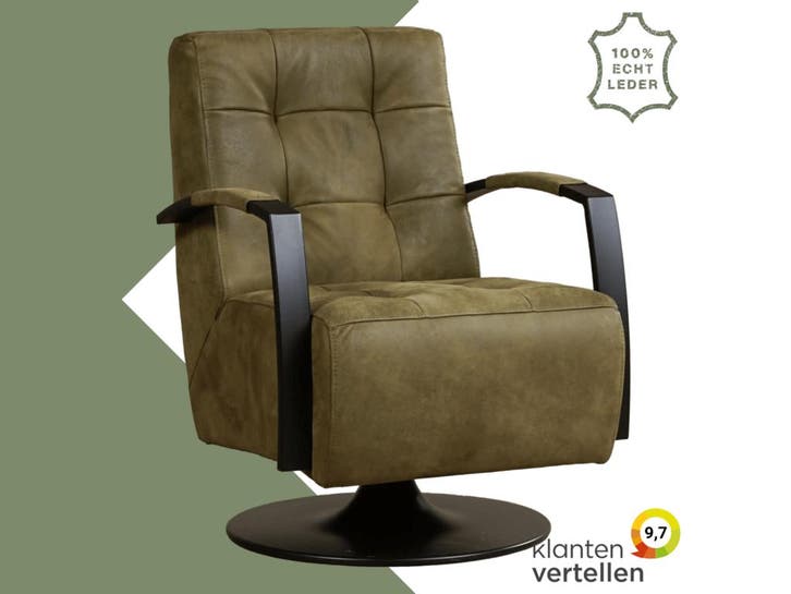 Leren draaifauteuil Mind, Huis en Inrichting, Fauteuils, 50 tot 75 cm, 75 tot 100 cm, Nieuw, Leer, Ophalen of Verzenden