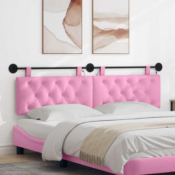 vidaXL Hangend hoofdbord Met LED-verlichting Roze Stof, Verzenden, Nieuw, Stof