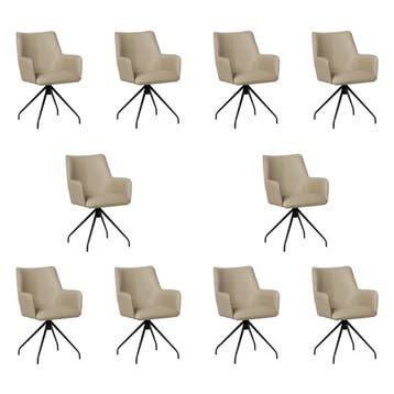 Set van 10 Leren draaibare eetkamerstoelen Wave - Toledo, Huis en Inrichting, Stoelen, Ophalen of Verzenden, Nieuw, Leer, Vijf, Zes of meer stoelen