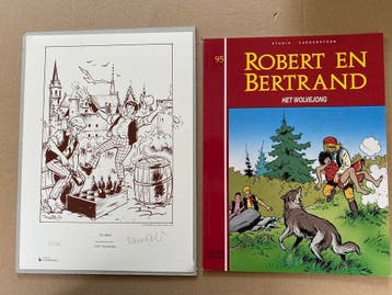 Robert en Bertrand Het Wolvejong  gesign. prent Ron van Riet, Verzamelen, Verzenden, Zo goed als nieuw, Boek of Spel