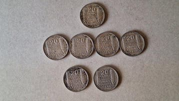 Frankrijk. 20 Francs 1929 & 1933 Turin (7 munten) (Zonder, Postzegels en Munten