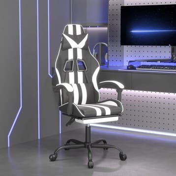 vidaXL Gamestoel met voetensteun kunstleer zwart en wit, Verzenden, Nieuw, Wit