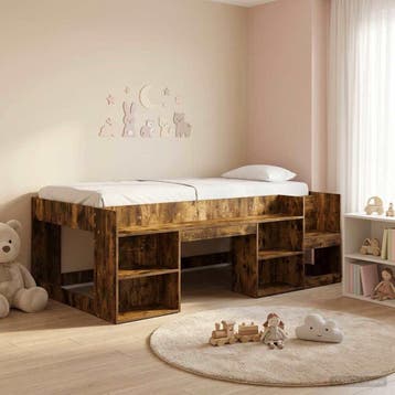vidaXL Jeugd bedframe met opbergruimte Gerookt eiken 75 x, Verzenden, Nieuw, Bruin, Hout