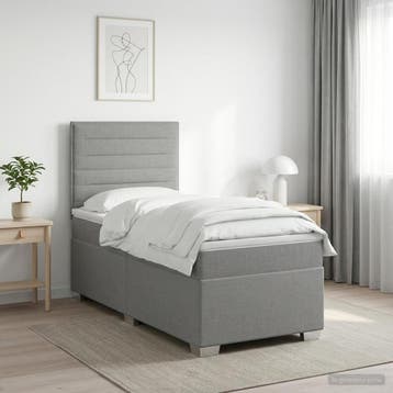 vidaXL Boxspring Bed met Matras en LED Lichtgrijs 90 x 190, Verzenden, Nieuw, Eenpersoons, Stof