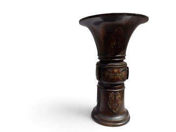 Bronze Japanese enamel beakervase - Beeld Brons -
