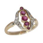 Ring - 18 karaat Geel goud - 0.40ct. tw. Robijn - Diamant -, Nieuw