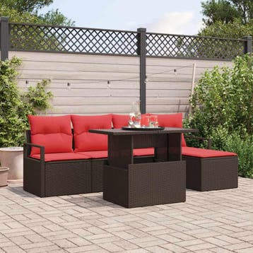 vidaXL Tuin Sofa Set 6 st Bruin en Rood poly rattan, Verzenden, Nieuw, 6 zitplaatsen