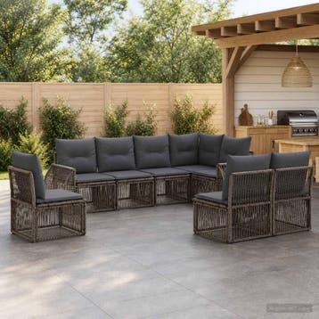vidaXL Tuinbankenset 8 st Grijs en Donkergrijs poly rattan, Verzenden, Nieuw, 8 zitplaatsen