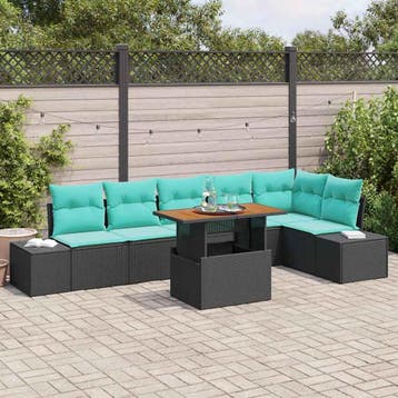 vidaXL Tuin Eetset 7 st 6-Aantal zitplaatsen Zwart en, Tuin en Terras, Tuinsets en Loungesets, Verzenden, Nieuw, Rotan, 7 zitplaatsen