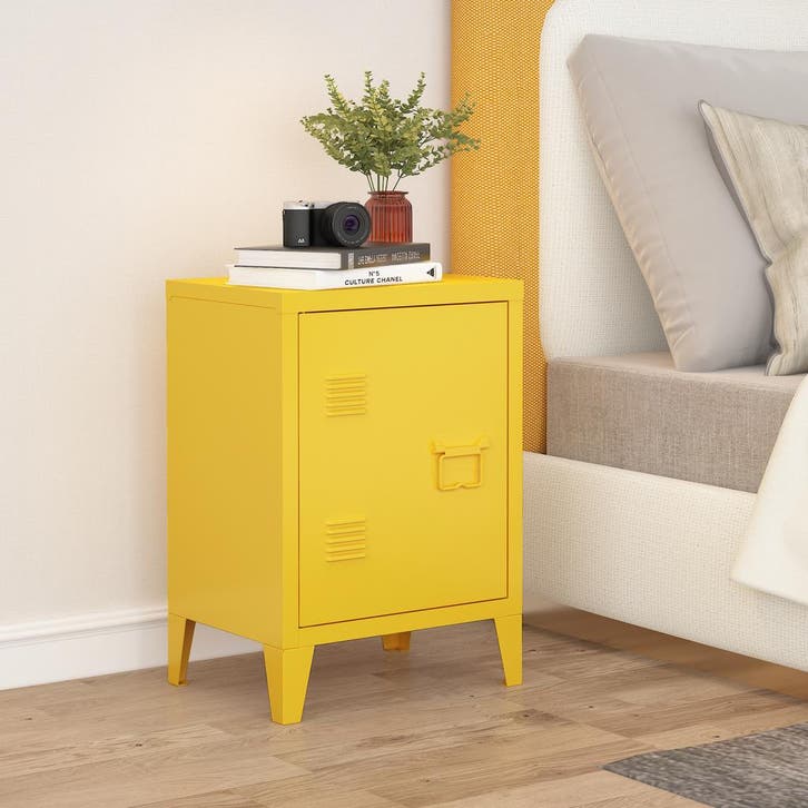 Nachtkast Inari metaal 57x40x30 cm geel [en.casa], Huis en Inrichting, Tafels | Bijzettafels, Verzenden