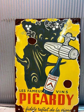 Picardy Vins – Wijnreclame – Emaille Reclamebord - Emaille