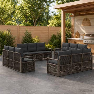 vidaXL Tuinbankenset 12 st Grijs poly rattan, Verzenden, Nieuw, 2 zitplaatsen