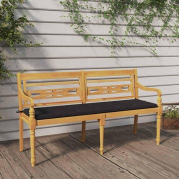 vidaXL Bankje Batavia met antracietkleurig kussen 150 cm, Verzenden, Nieuw, Teakhout