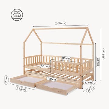 Kinderbed Aarghonmaa met matras uitschuifbed en opberglades, Verzenden, Nieuw