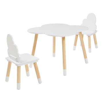Kindertafelset Epim met 2 kinderstoelen wolkdesign wit en na, Verzenden