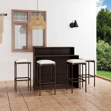 vidaXL 5-delige Tuinbarset met kussens bruin, Verzenden, Nieuw, 4 zitplaatsen