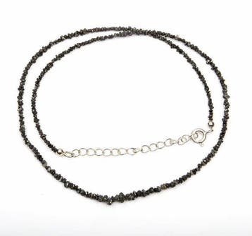 20 Ct Zwarte ruwe diamant AAA - Kwaliteit, Zilver - Ketting