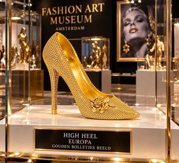 Beeld, Goudkleurig beeld *** HIGH HEEL SCHOEN *** - 17 cm -