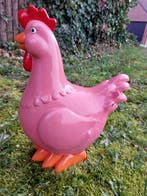 Beeld, garden statue pink chicken - 42 cm - polyresin