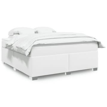 vidaXL Boxspring met matras kunstleer wit 180x200 cm, Overige materialen, Eenpersoons, Verzenden, Wit