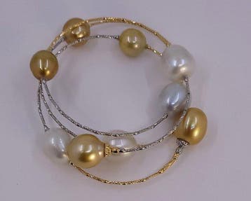 Armband Platina, Gouden en witte Zuidzee parels, Nieuw