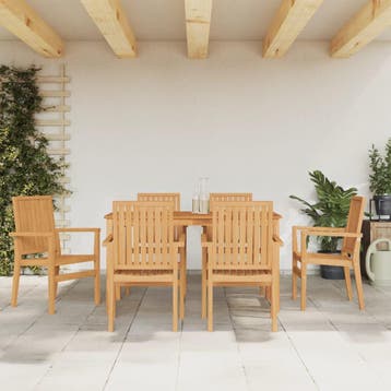 vidaXL 7-delige Tuinset massief teakhout, Verzenden, 6 zitplaatsen, Nieuw, Tuinset