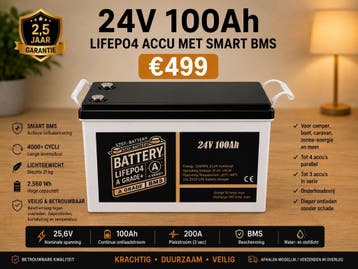 Gecertificeerd LiFePO4 Accu 25,6V100Ah 2048Wh met Smart BMS, Ophalen of Verzenden, Nieuw, Smart